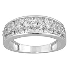 TJD Alianza de boda de media eternidad con diamante redondo de 1,0 quilates y tres filas de oro blanco de 14 quilates