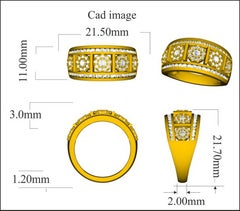 TJD 1.0 Carat Round Diamond 14K Yellow Gold Five Cluster Engagement Band