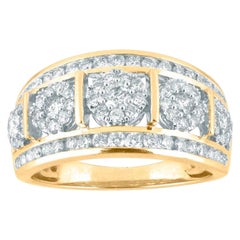 TJD 1.0 Carat Round Diamond 14K Yellow Gold Five Cluster Engagement Band