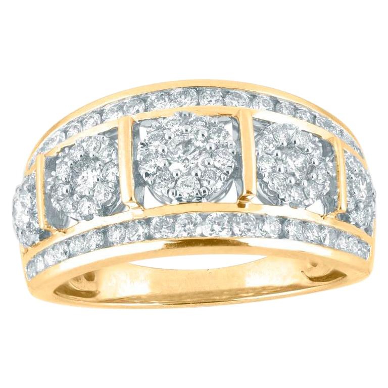 TJD 1.0 Carat Round Diamond 14K Yellow Gold Five Cluster Engagement Band