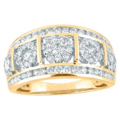 TJD Anillo de compromiso de oro amarillo de 14 quilates con cinco racimos de diamantes redondos de 1,0 quilates