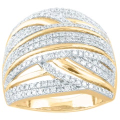 TJD 1.0 Carat Round Diamond 14K Yellow Gold Multi Row Anniversary Wedding Band
