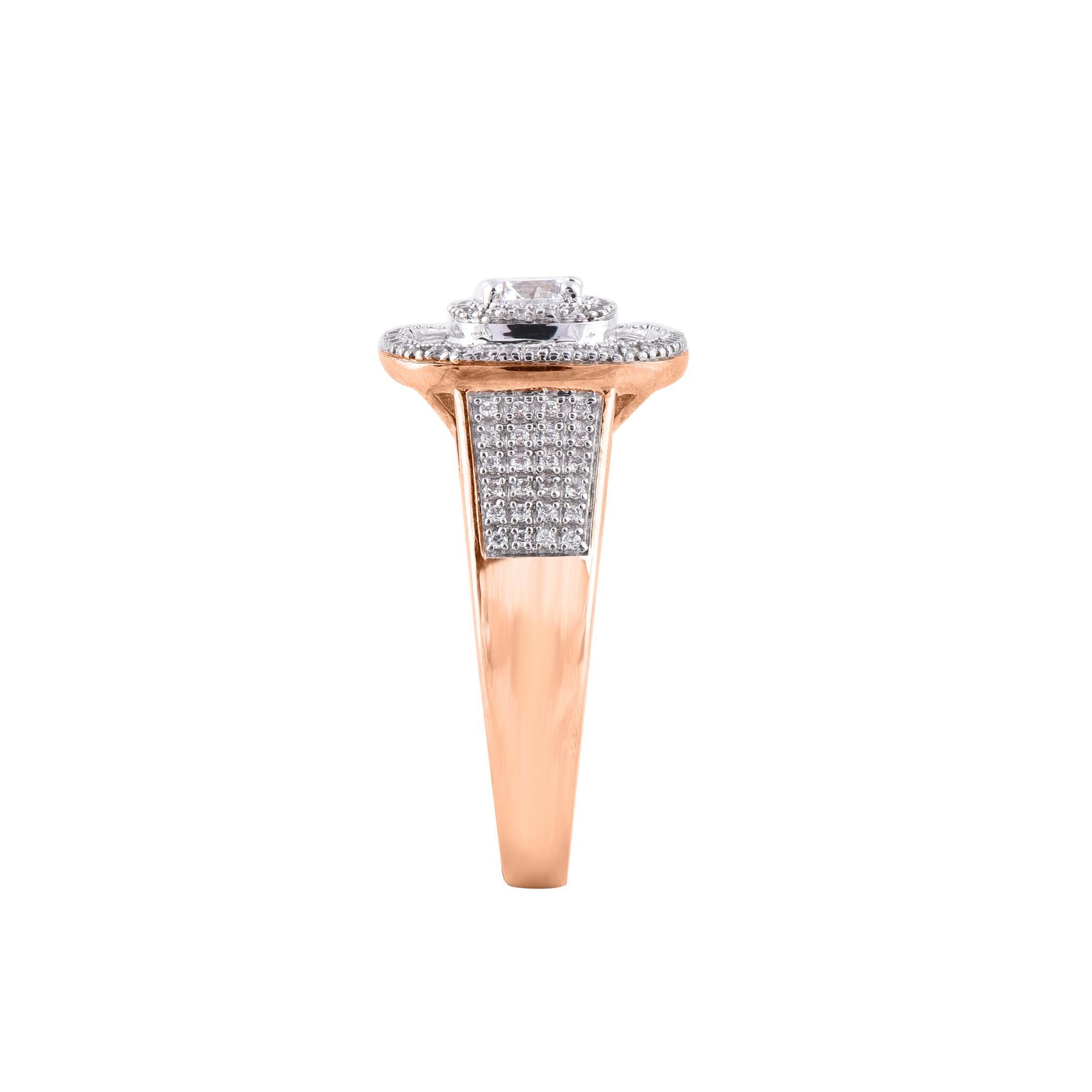 Round Cut TJD 1.0 Carat Round Diamond 14KT Rose Gold Cushion Frame Cluster Engagement Ring For Sale
