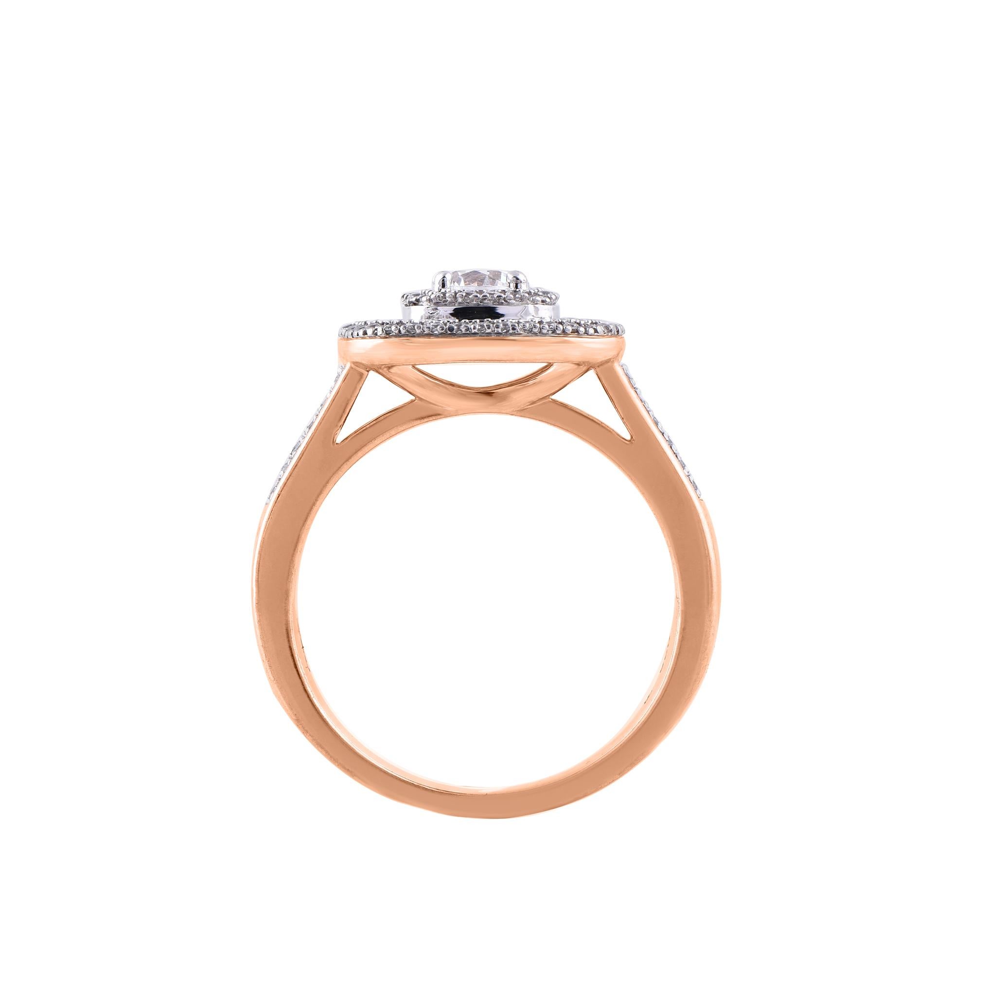 TJD Anello di fidanzamento con diamante rotondo da 1,0 carati in oro rosa 14KT con cornice a cuscino In condizioni Nuovo in vendita a New York, NY