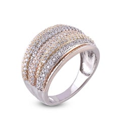 TJD 1.0 Carat Round Diamond 14KT Tri Color Gold Designer Wide Wedding Band Ring