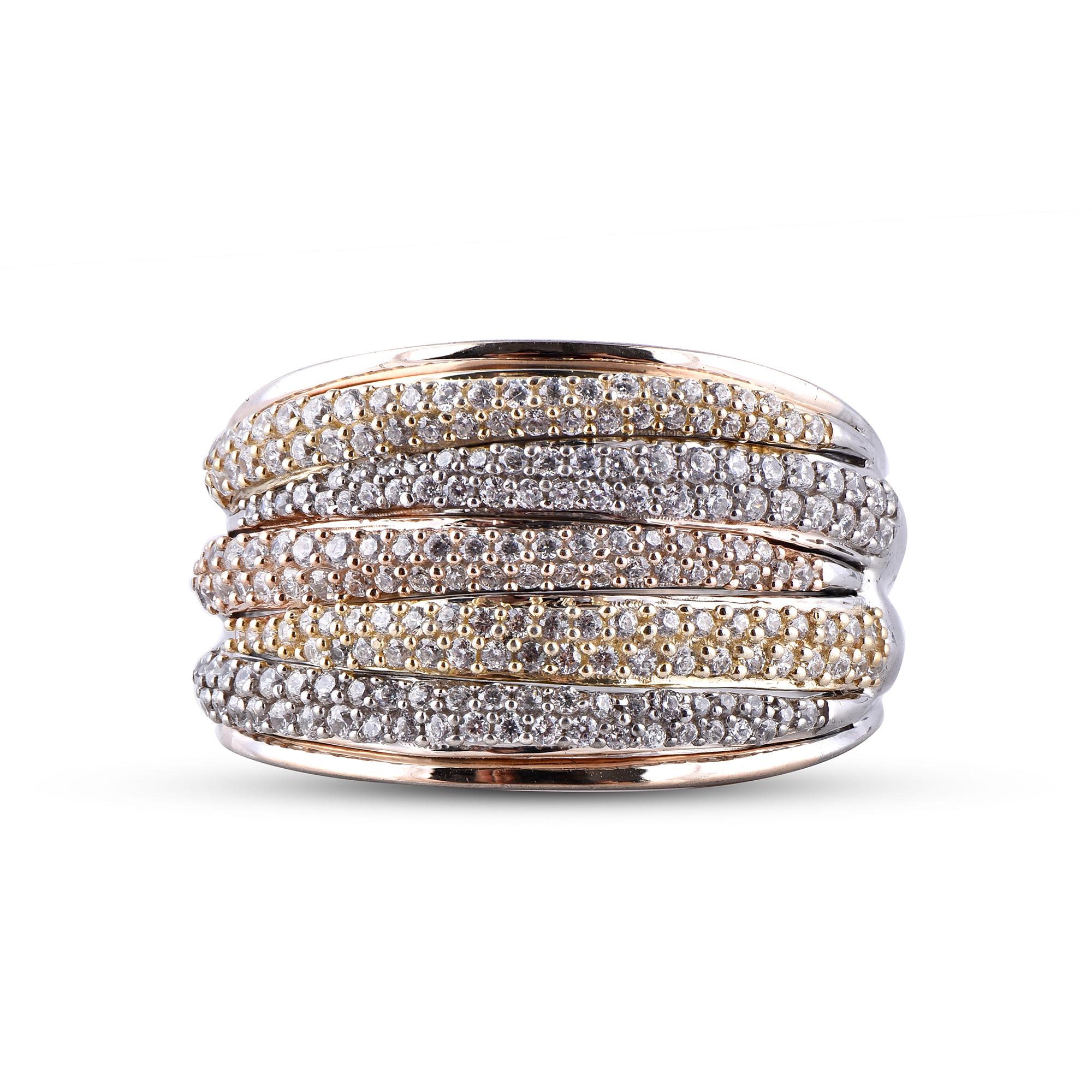 Art Deco TJD 1.0 Carat Round Diamond 14KT Tri Color Gold Designer Wide Wedding Band Ring For Sale