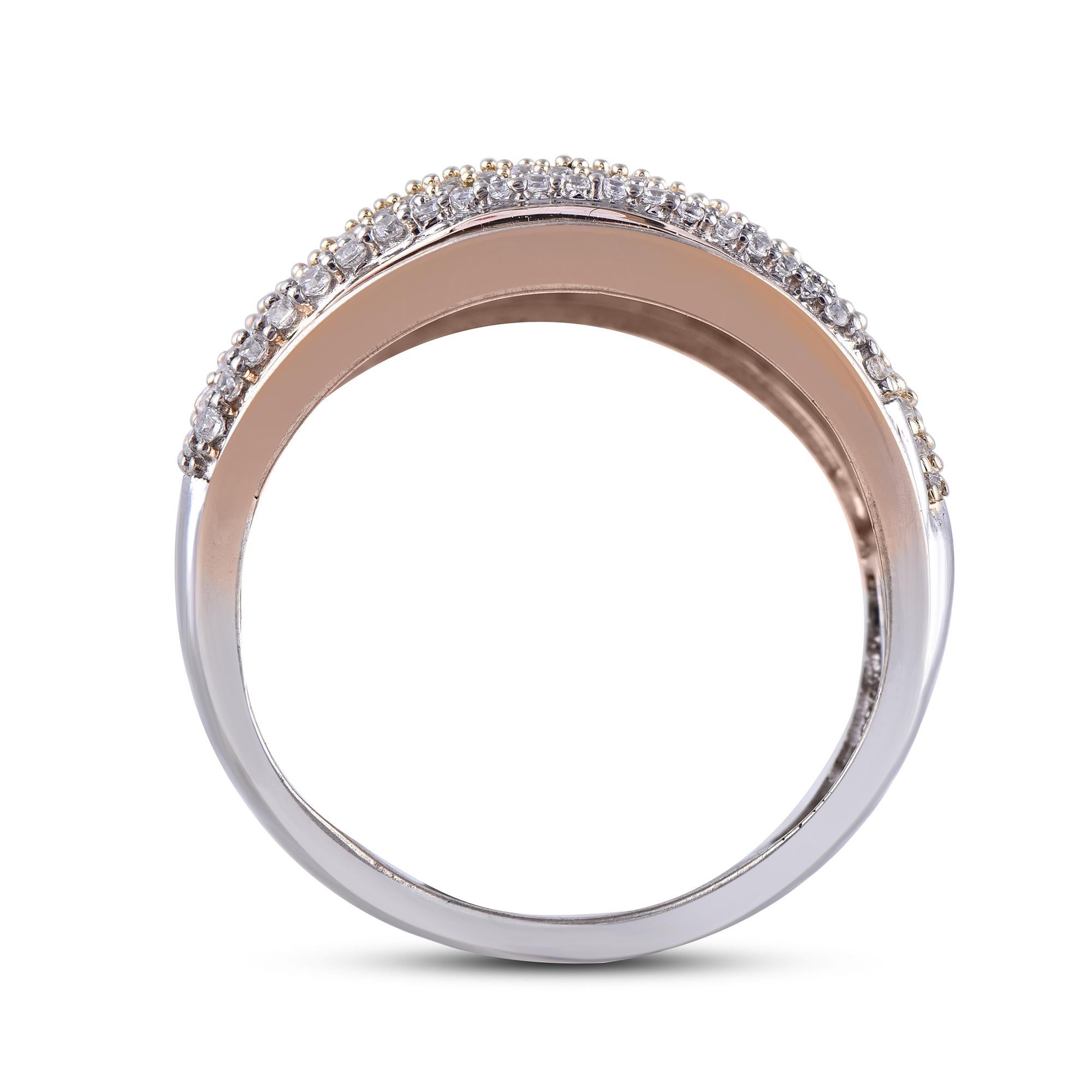 TJD 1.0 Carat Round Diamond 14KT Tri Color Gold Designer Wide Wedding Band Ring In New Condition For Sale In New York, NY
