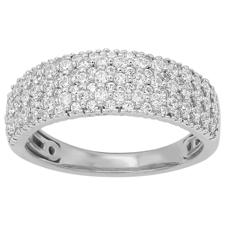 TJD 1.0 Carat Round Diamond 14KT White Gold Multi Row Anniversary Wedding Band