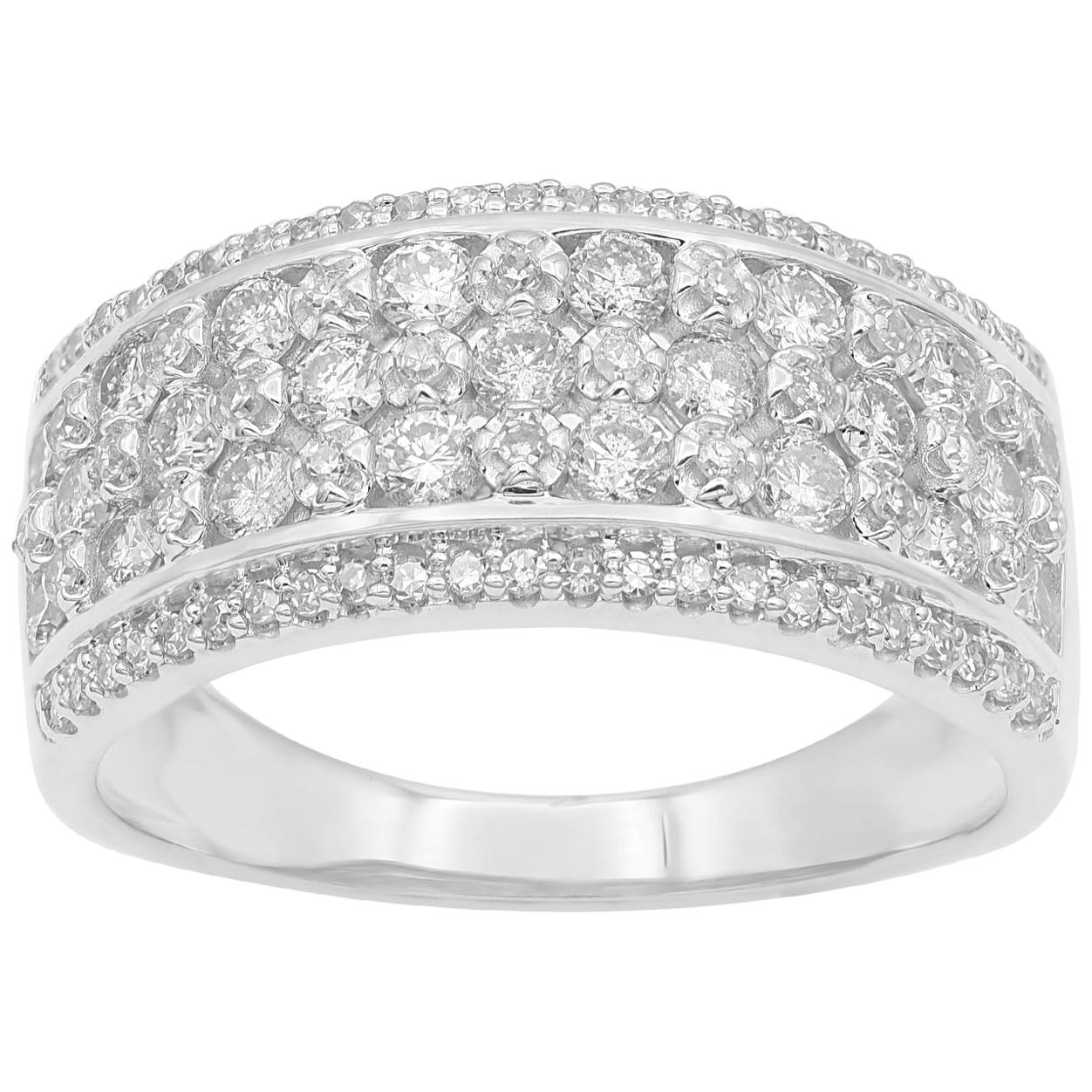 TJD 1.0 Carat Round Diamond 14KT White Gold Multi-row Wedding Anniversary Band