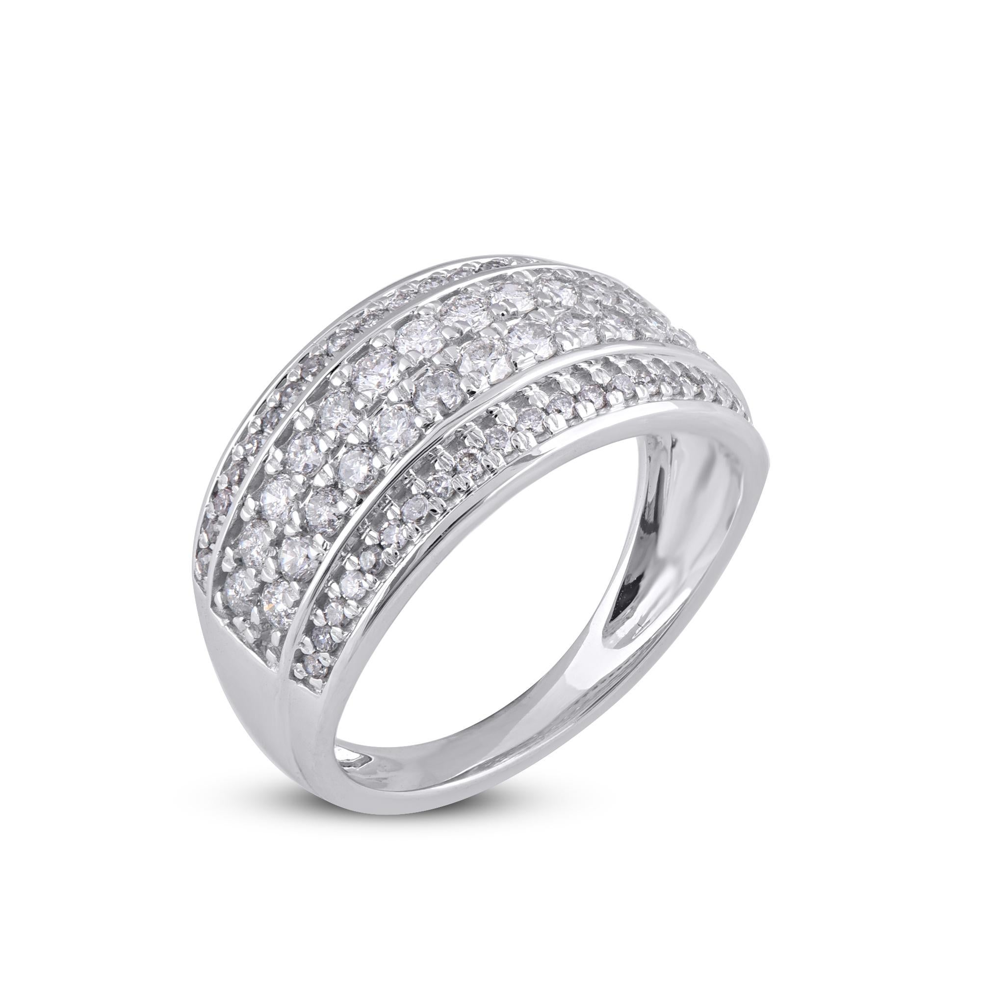Contemporaneo TJD 1,0 carati di diamante rotondo in oro bianco 14KT Anello a fascia larga a più file in vendita