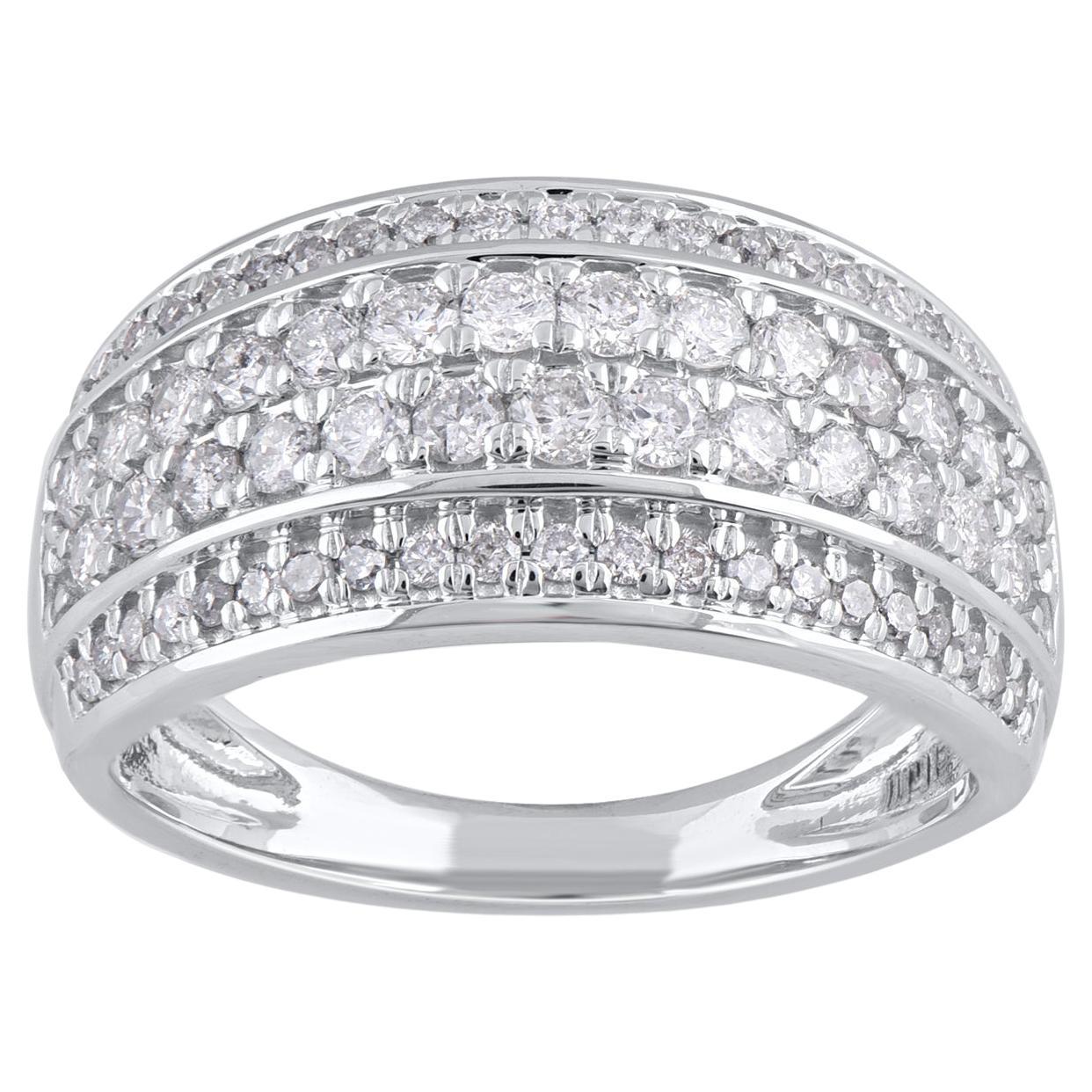 TJD 1.0 Carat Round Diamond 14KT White Gold Multi-Row Wide Band Ring