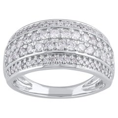 TJD 1.0 Carat Round Diamond 14KT White Gold Multi-Row Wide Band Ring