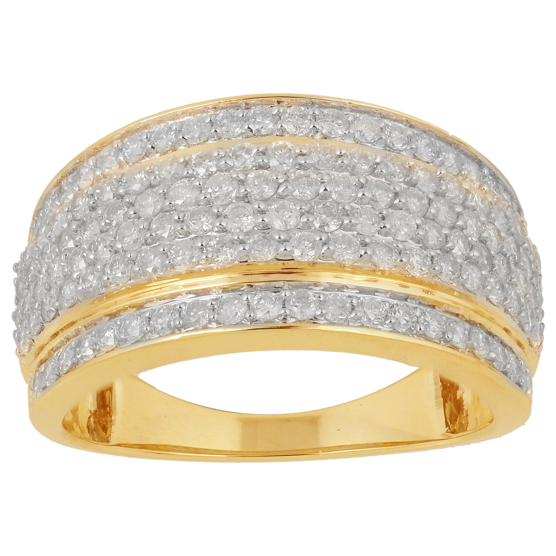 TJD 1.0 Carat Round Diamond 14KT Yellow Gold Multi Row Anniversary Wedding Band