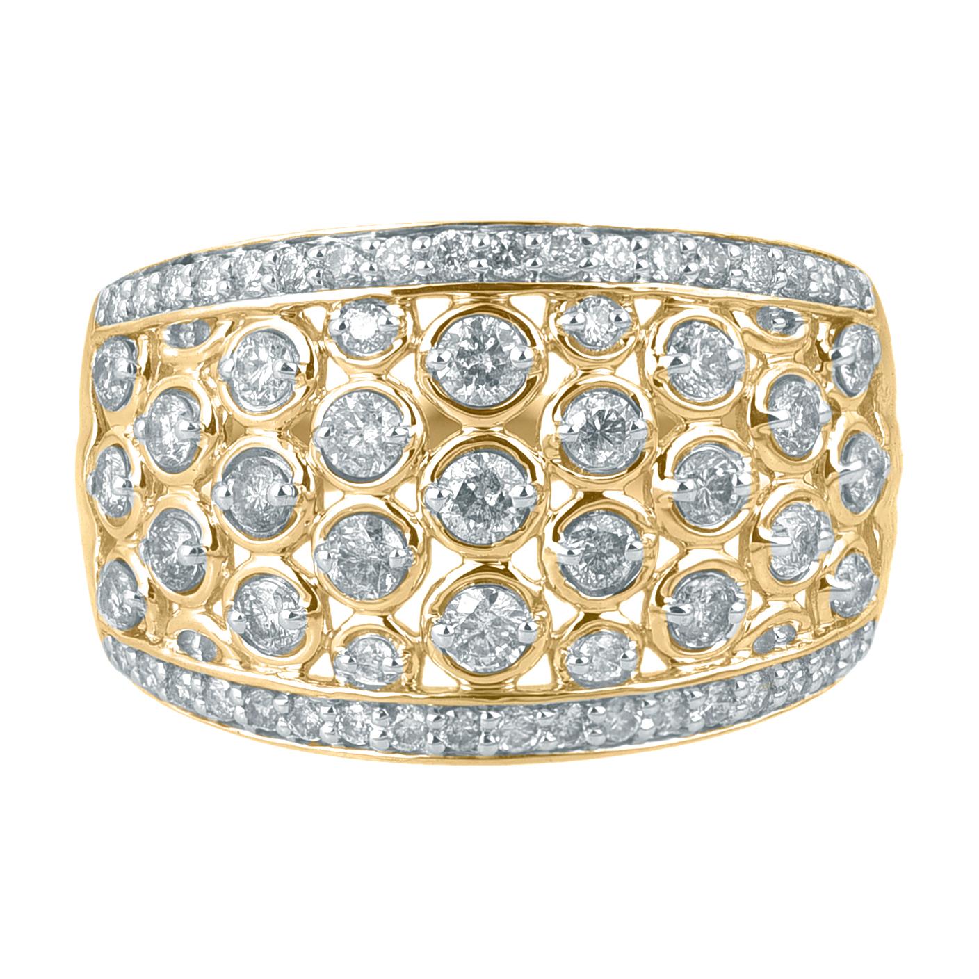 Art Deco TJD 1.0 Carat Round Diamond 14KT Yellow Gold Wide Anniversary Wedding Band Ring For Sale