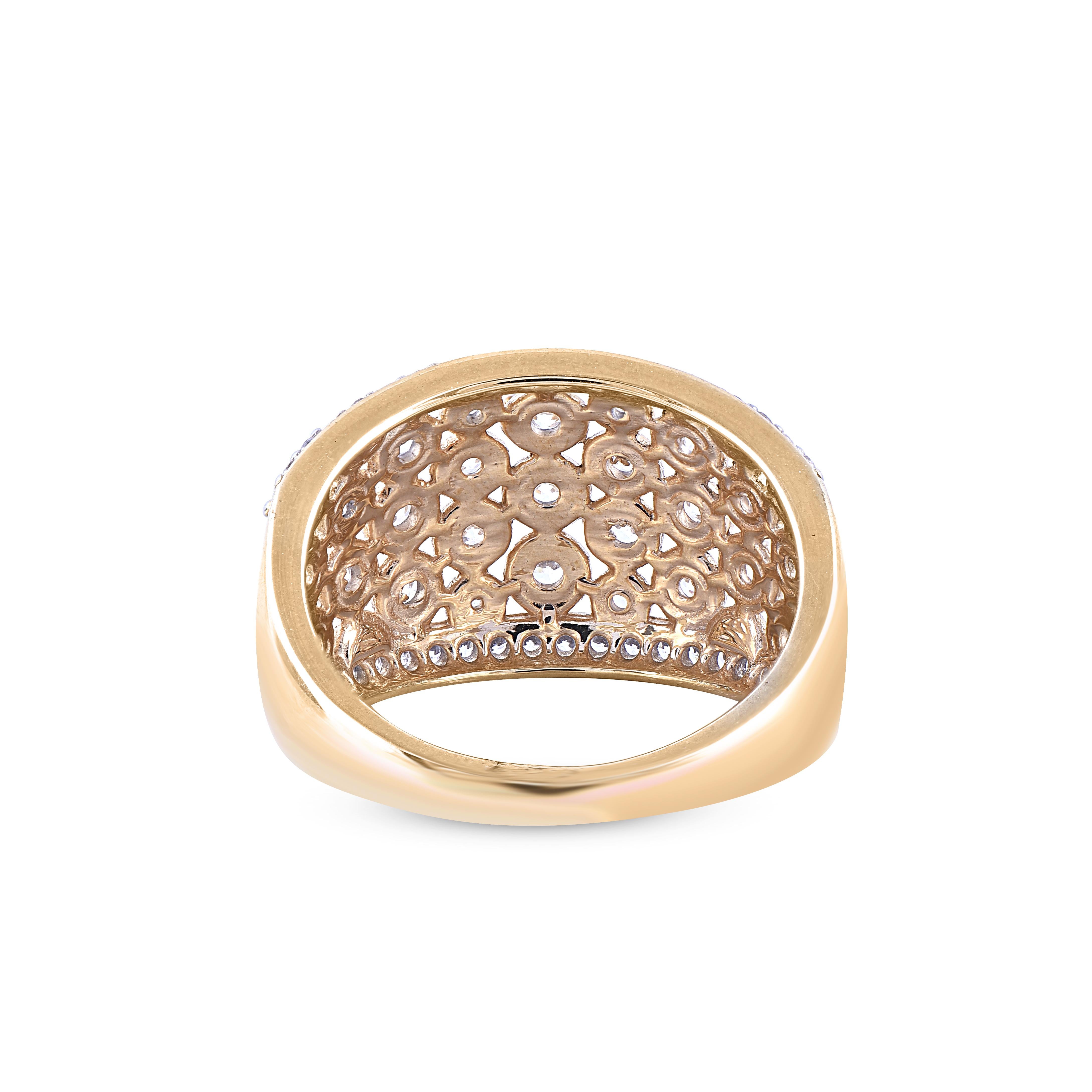 Women's TJD 1.0 Carat Round Diamond 14KT Yellow Gold Wide Anniversary Wedding Band Ring For Sale