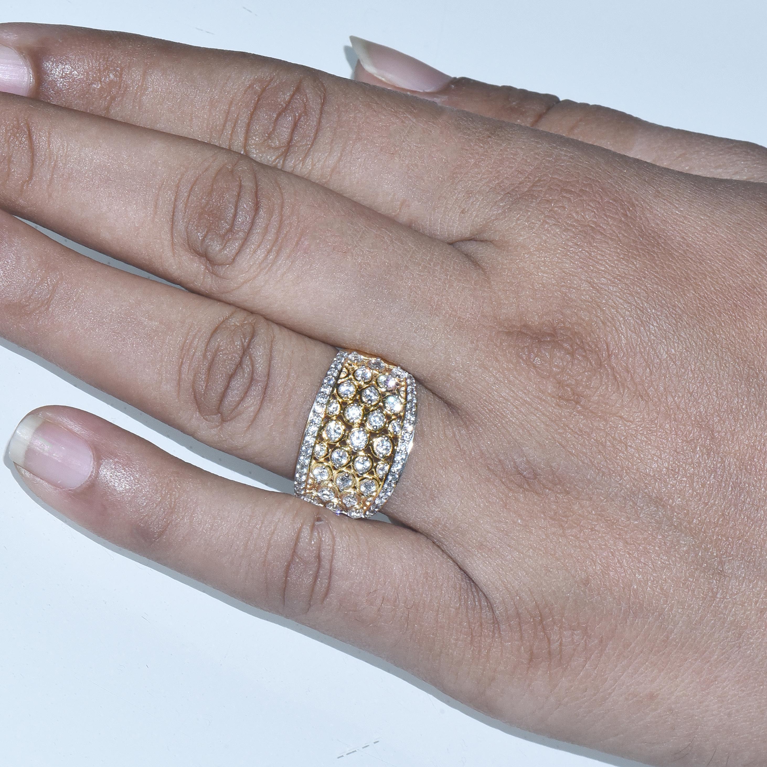 TJD 1.0 Carat Round Diamond 14KT Yellow Gold Wide Anniversary Wedding Band Ring For Sale 1