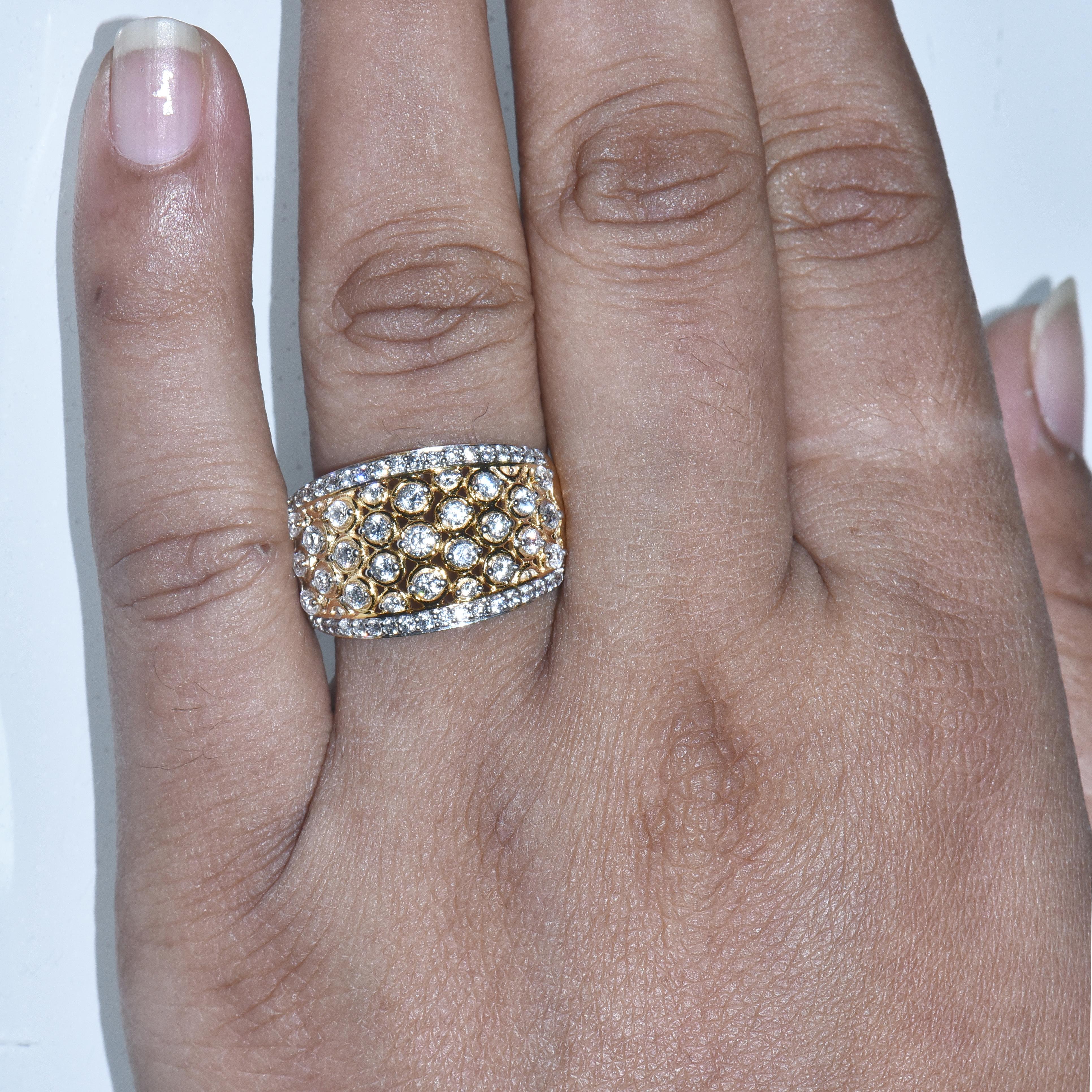 TJD 1.0 Carat Round Diamond 14KT Yellow Gold Wide Anniversary Wedding Band Ring For Sale 2
