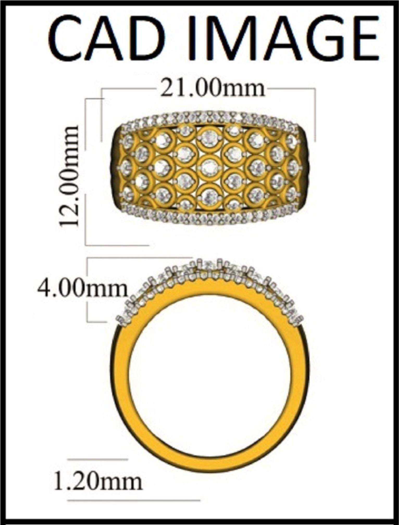 TJD 1.0 Carat Round Diamond 14KT Yellow Gold Wide Anniversary Wedding Band Ring For Sale 3