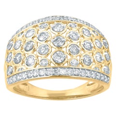 TJD 1.0 Carat Round Diamond 14KT Yellow Gold Wide Anniversary Wedding Band Ring