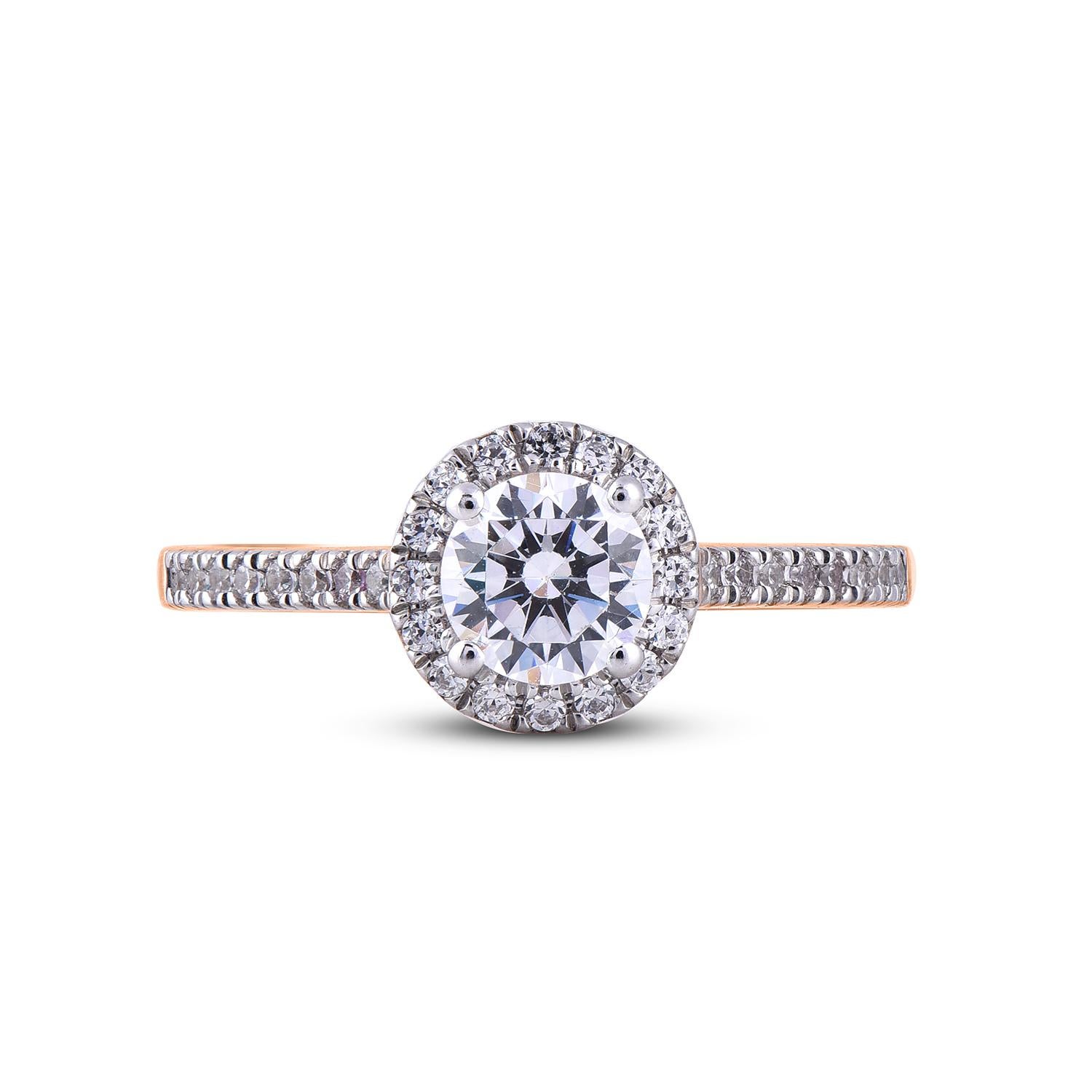 Art Deco TJD 1.0 Carat Round Diamond 18 Karat Rose Gold Anatomy of Engagement Ring For Sale