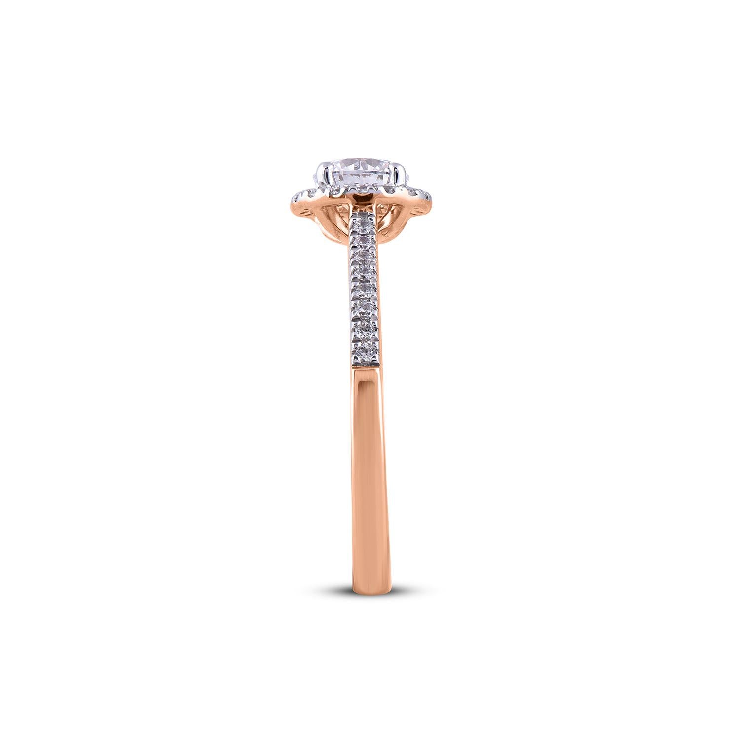 Round Cut TJD 1.0 Carat Round Diamond 18 Karat Rose Gold Anatomy of Engagement Ring For Sale