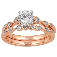 TJD 1.0 Carat Round Diamond 18 Karat Rose Gold Infinity Bridal Ring Set