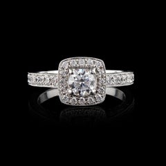 TJD 1.0 Carat Round Diamond 18 Karat White Gold Art Deco Style Square Ring