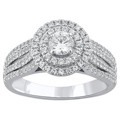 TJD 1.0 Carat Round Diamond 18 Karat White Gold Cushion Shape Double Halo Ring