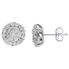 TJD 1.0 Carat Round Diamond 18 Karat White Gold Designer Cluster Stud Earring