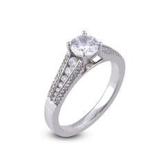 TJD 1.0 Carat Round Diamond 18 Karat White Gold Engagement Ring