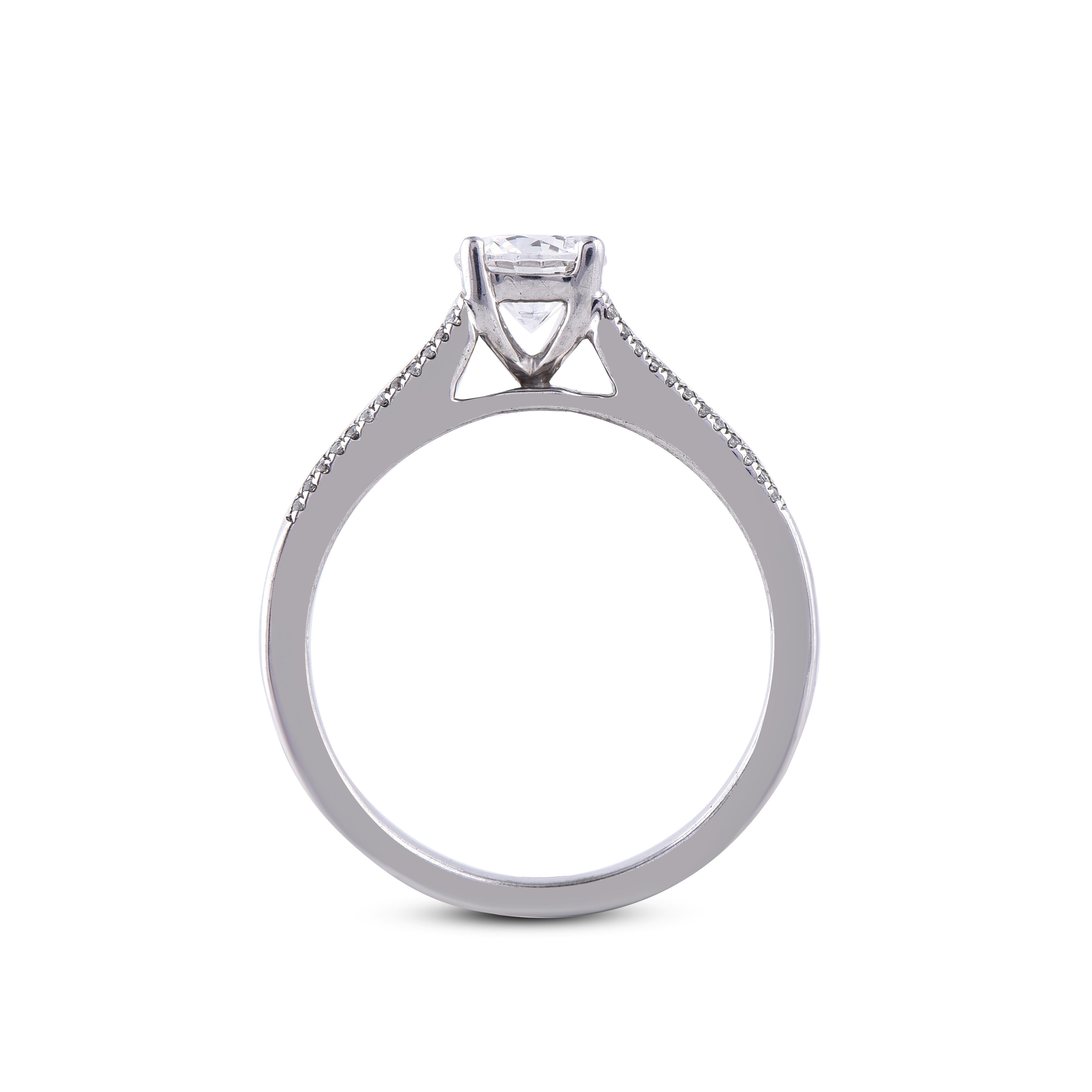 TJD 1.0 Carat Round Diamond 18 Karat White Gold Engagement Ring In New Condition For Sale In New York, NY
