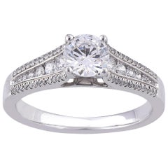 TJD 1.0 Carat Round Diamond 18 Karat White Gold Engagement Ring