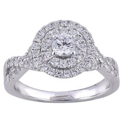 TJD 1.0 Carat Round Diamond 18 Karat White Gold Halo Bridal Engagement Ring