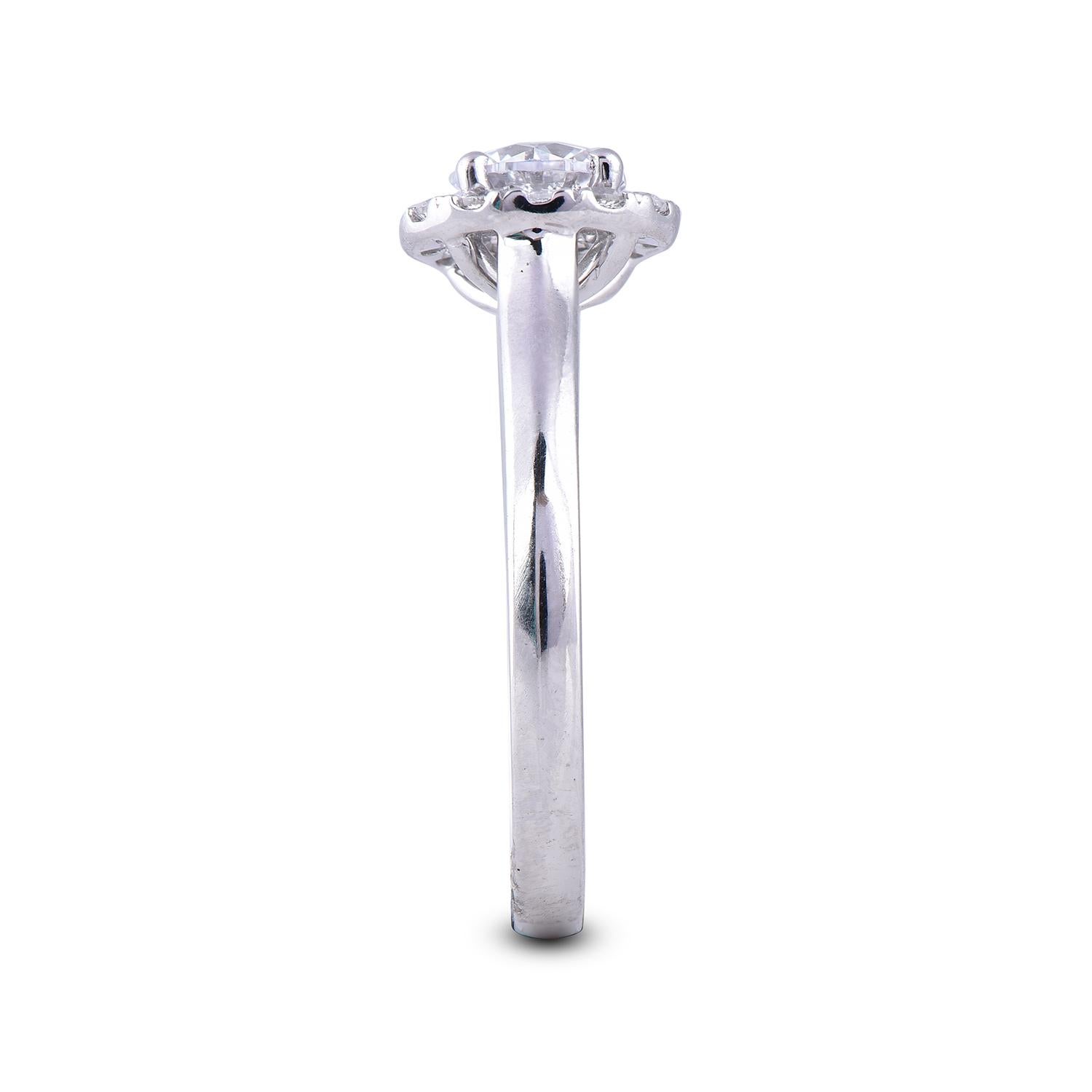Taglio rotondo TJD Anello di fidanzamento a forma di aureola con diamante rotondo da 1,0 carati in oro bianco da 18 carati in vendita