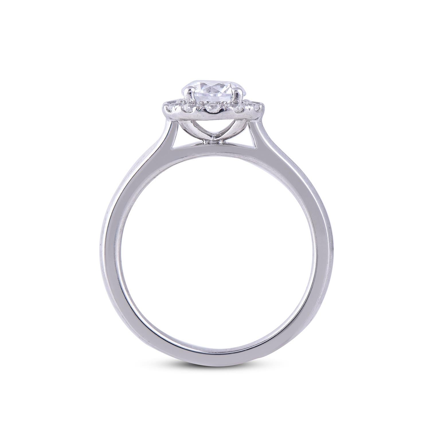 TJD Anello di fidanzamento a forma di aureola con diamante rotondo da 1,0 carati in oro bianco da 18 carati In condizioni Nuovo in vendita a New York, NY