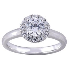 TJD 1.0 Carat Round Diamond 18 Karat White Gold Halo Engagement Wedding Ring