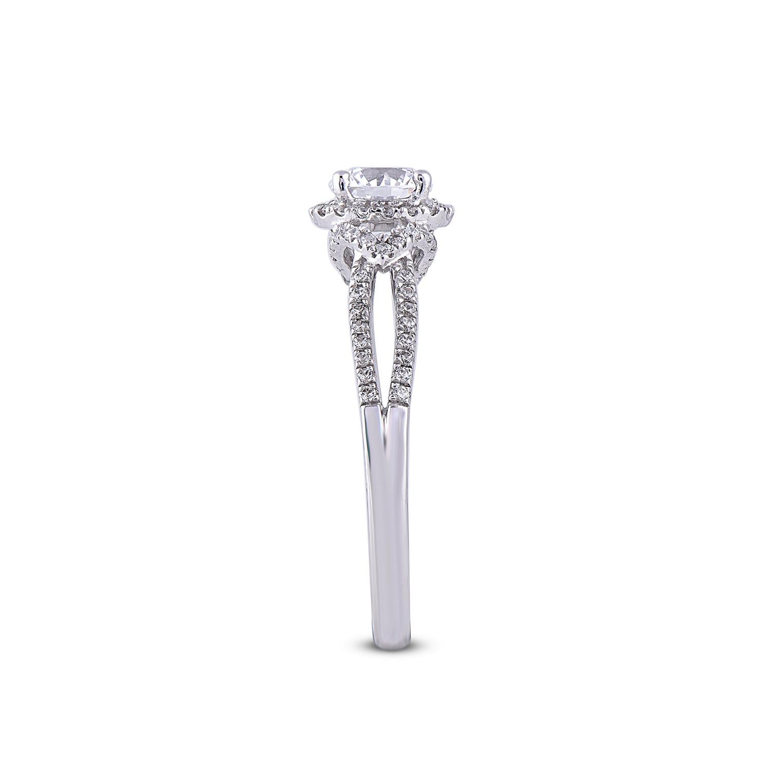 TJD 1,0 Karat runder Diamant 18 Karat Weißgold Halo Ehering mit Verlobungsring (Rundschliff) im Angebot