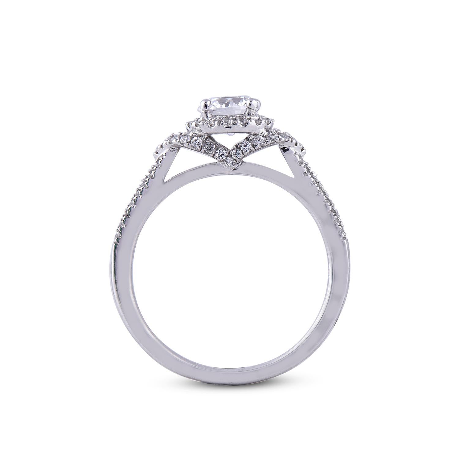TJD 1,0 Karat runder Diamant 18 Karat Weißgold Halo Ehering mit Verlobungsring im Zustand „Neu“ im Angebot in New York, NY