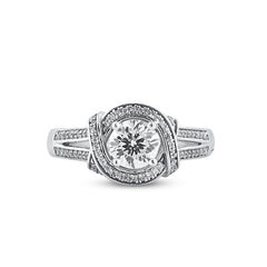 TJD 1.0 Carat Round Diamond 18 Karat White Gold Love Knot Engagement Ring