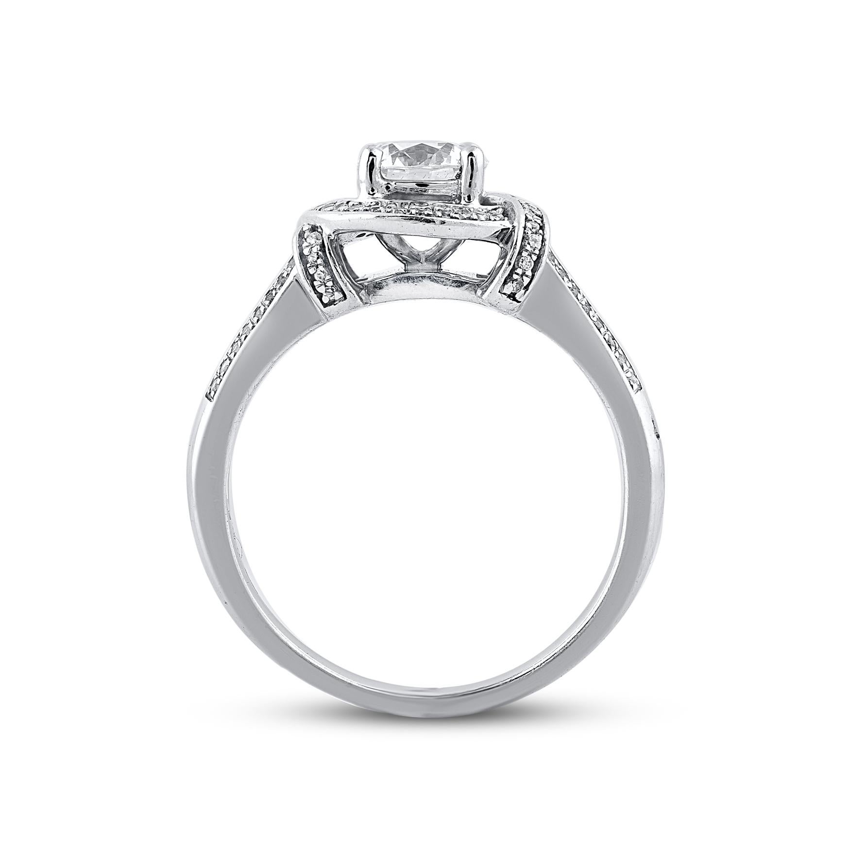 TJD Anello di fidanzamento con nodo d'amore in oro bianco da 1,0 carati e diamante rotondo da 18 carati In condizioni Nuovo in vendita a New York, NY