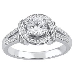 TJD 1.0 Carat Round Diamond 18 Karat White Gold Love Knot Engagement Ring