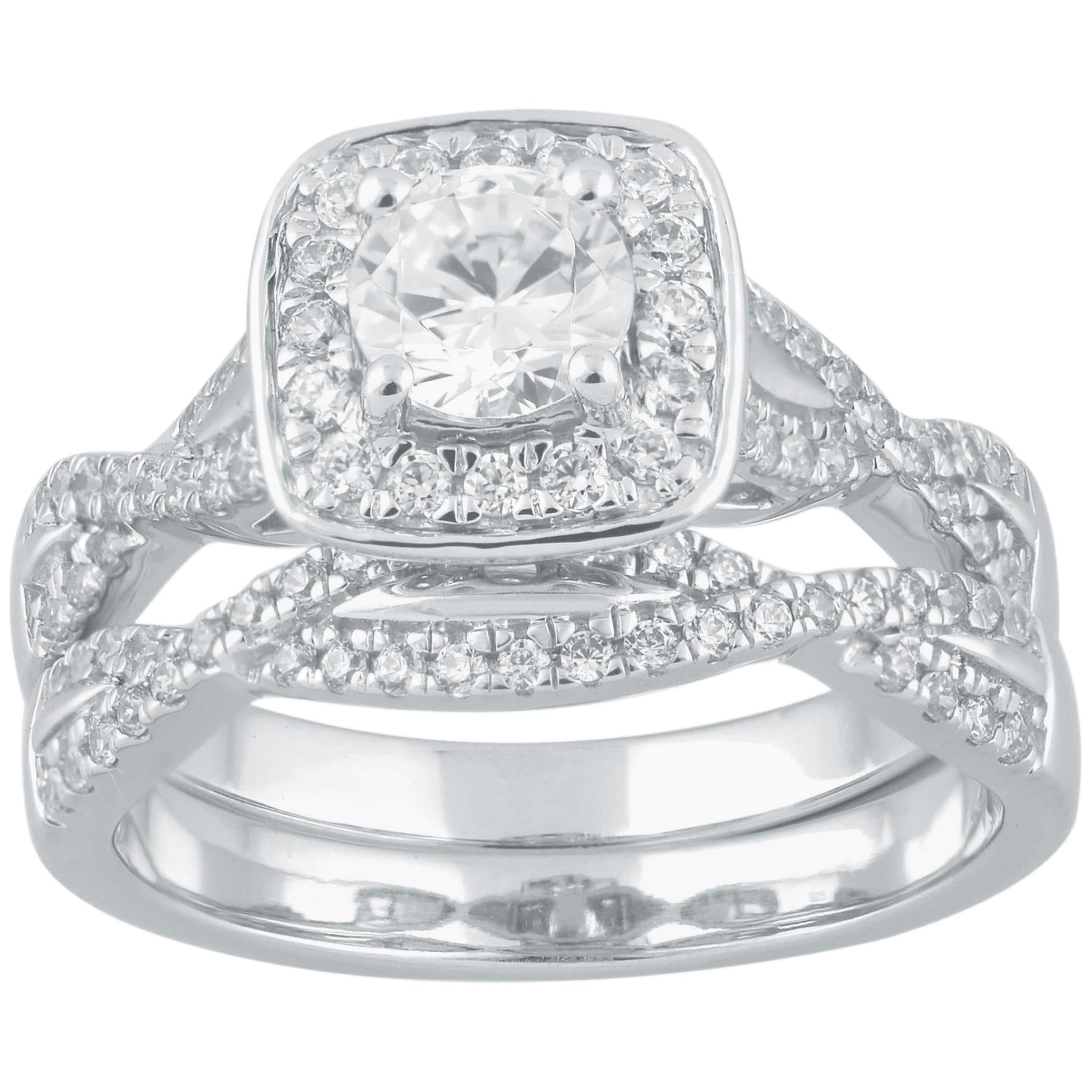 TJD 1.0 Carat Round Diamond 18 Karat White Gold Twisted Shank Bridal Ring Set en venta