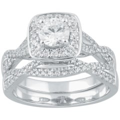 TJD 1.0 Carat Round Diamond 18 Karat White Gold Twisted Shank Bridal Ring Set TJD 1.0 Carat Round Diamond 18 Karat White Gold Twisted Shank Bridal Ring Set