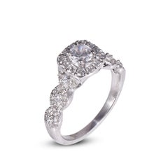 TJD 1.0 Carat Round Diamond 18 Karat White Gold Twisted Shank Engagement Ring