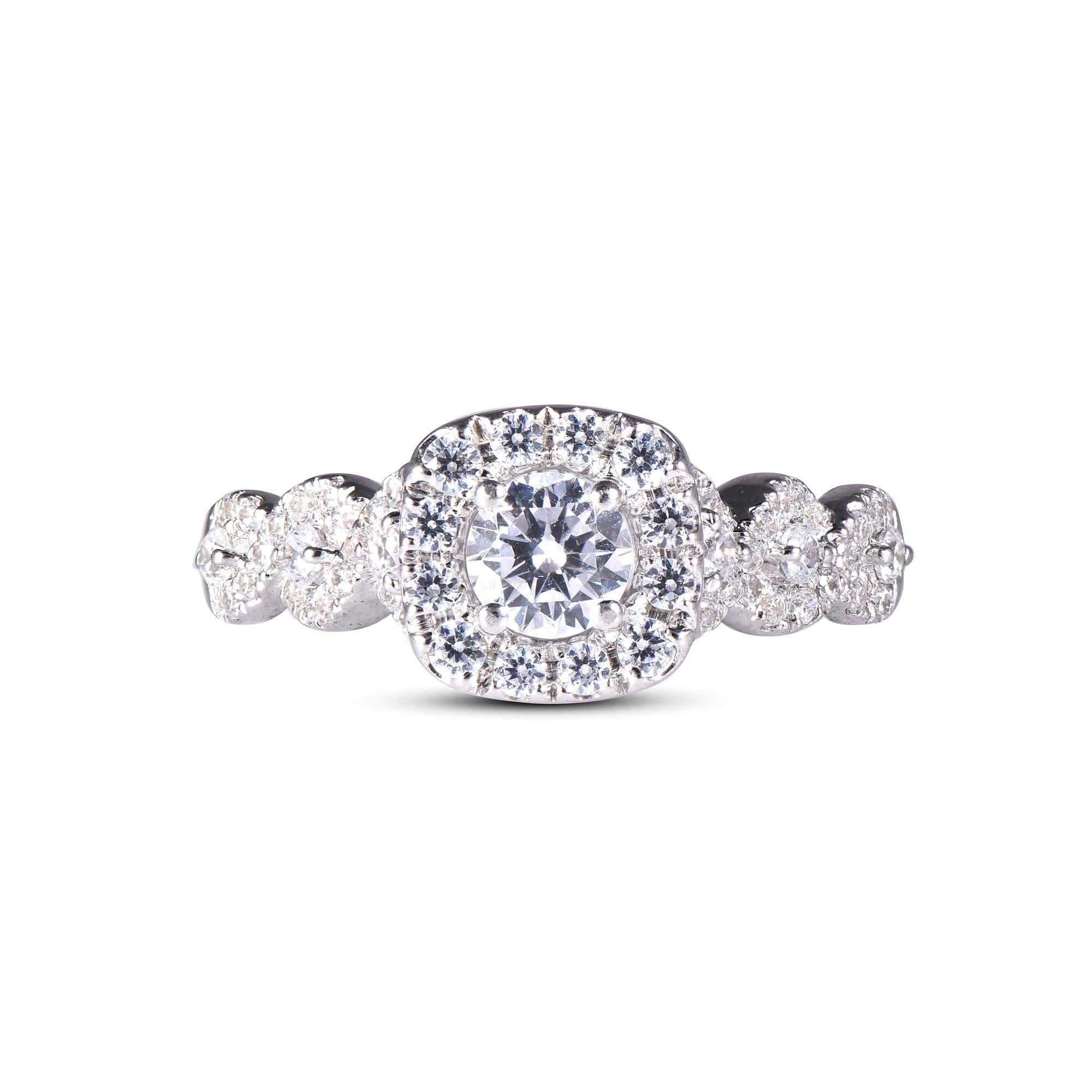 Modern TJD 1.0 Carat Round Diamond 18 Karat White Gold Twisted Shank Engagement Ring For Sale
