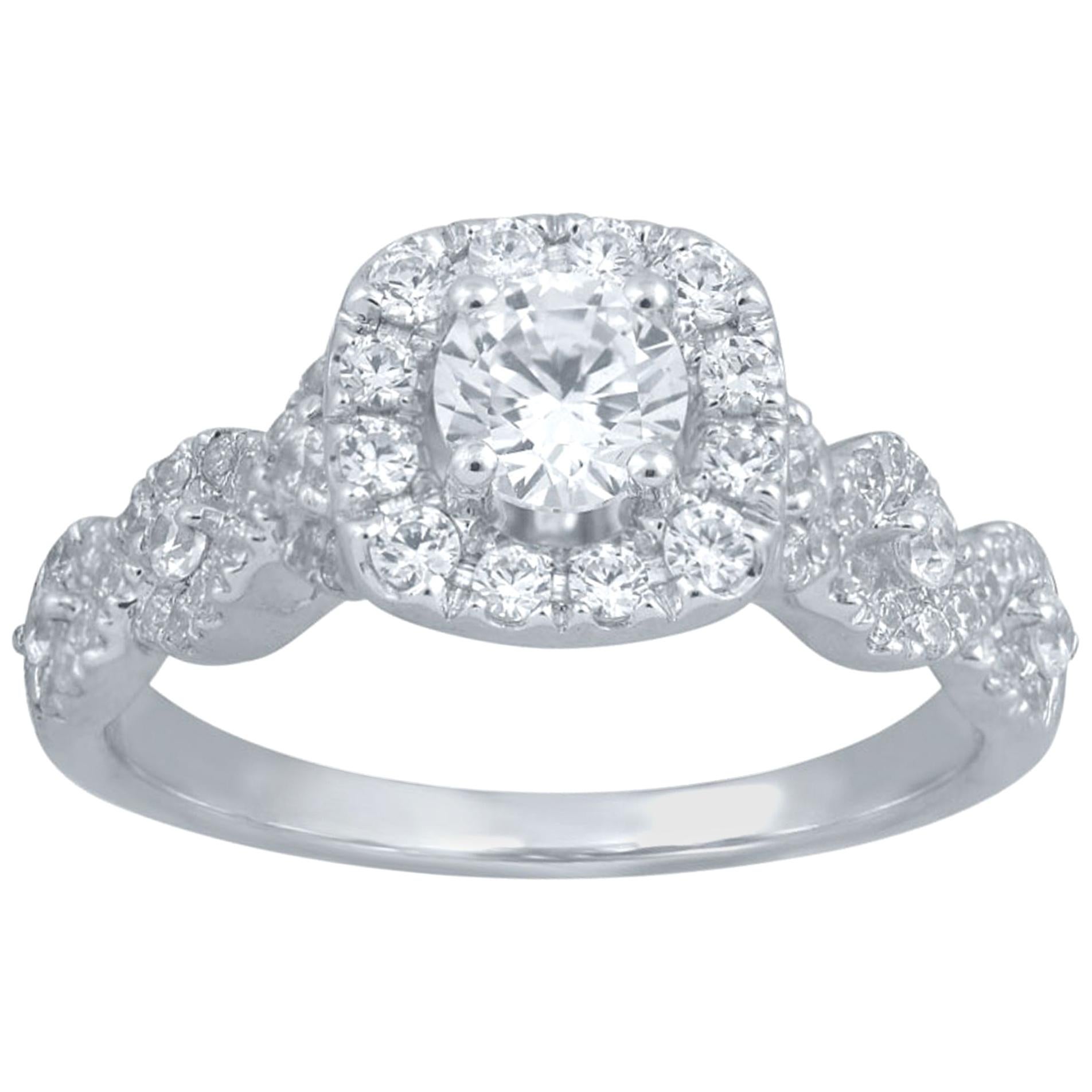 TJD 1.0 Carat Round Diamond 18 Karat White Gold Twisted Shank Engagement Ring