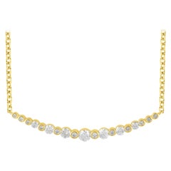 TJD 1.0 Carat Round Diamond 18 Karat Yellow Gold Bezel Set Fashion Necklace