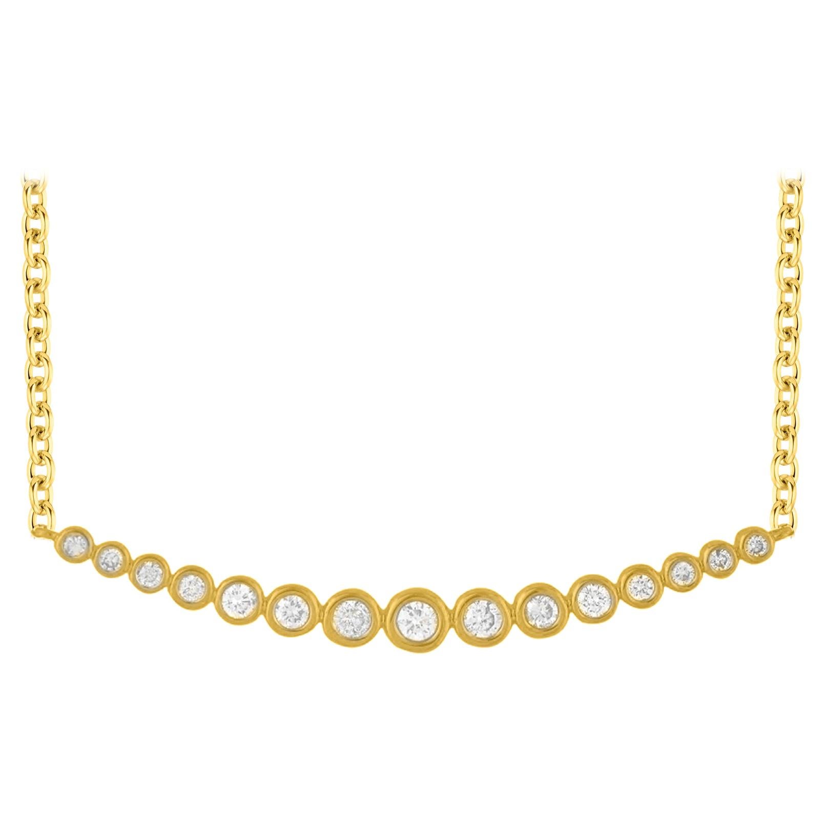 TJD 1.0 Carat Round Diamond 18 Karat Yellow Gold Bezel Set Fashion Necklace