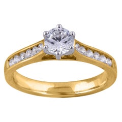 TJD 1.0 Carat Round Diamond 18 Karat Yellow Gold Bridge Accent Engagement Ring