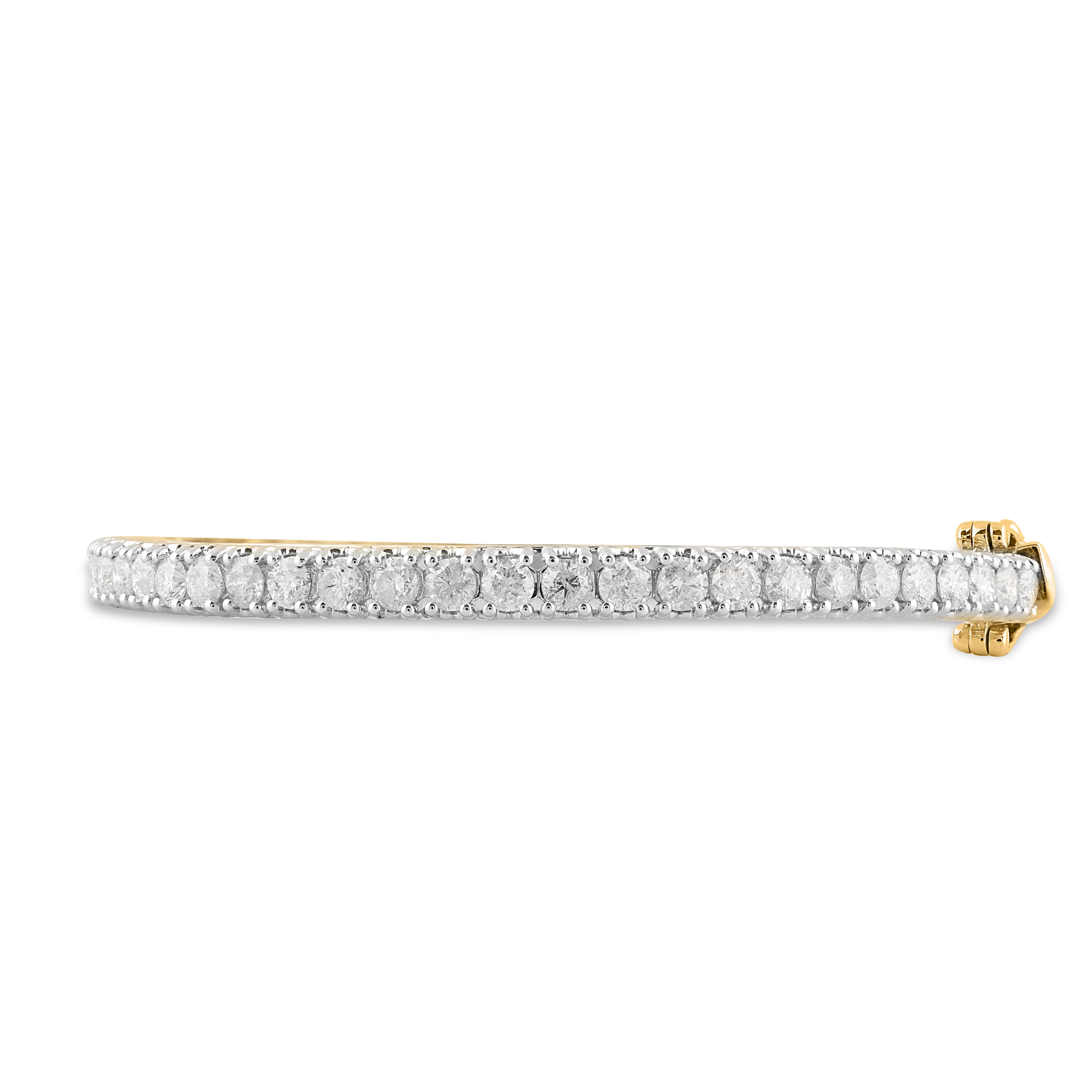 TJD 10 Carat Round Diamond 18K Yellow Gold Classis Full Eternity Hinged Bangle In New Condition For Sale In New York, NY
